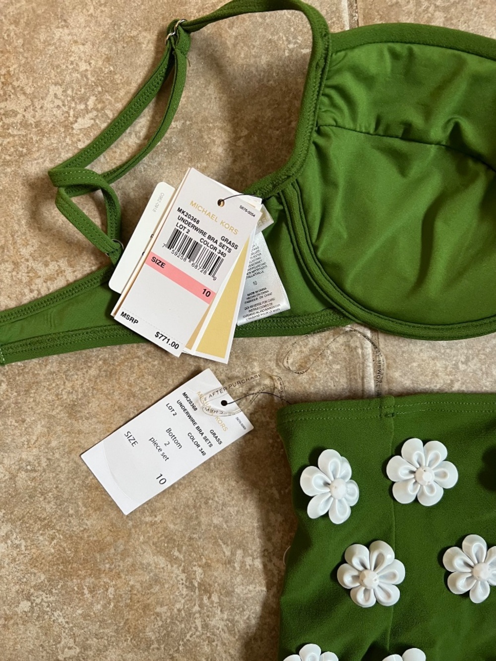 MICHAEL KORS 2 piece SWIMSUIT Retro pin-up green underwire bra set $771.00 sz10 - Picture 6 of 7